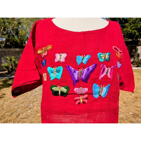 Vintage 1990s Guatemalan Multi-Butterfly Embroidered Festival Pullover Shirt Top - Picture 5 of 8